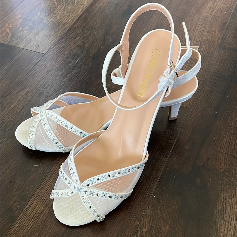 Elegant White Heels with Rhinestone Accents